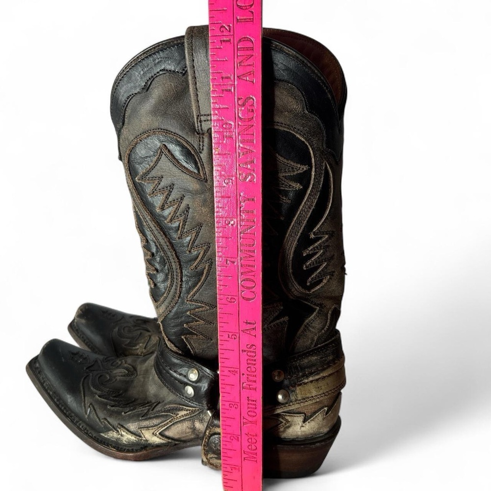 Stetson women’s rugged biker outlaw distressed Black leather harness boots - Picture 8 of 8